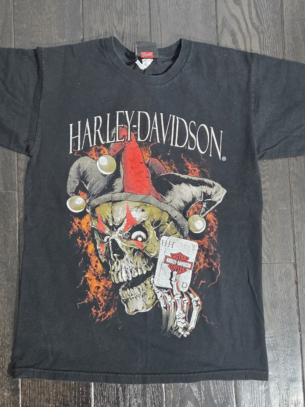 Harley Davidson Skull Jester Cards Cowboy Double Sided Graphic T-Shirt Men Small
